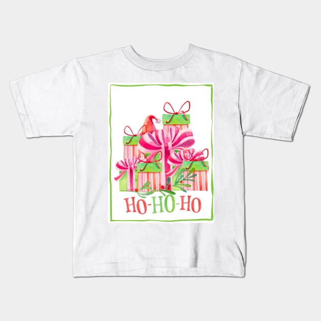 Ho-ho-ho! Santa brings so much gifts, that you cannot see him! Season’s Greetings at Christmas. Kids T-Shirt by marina63